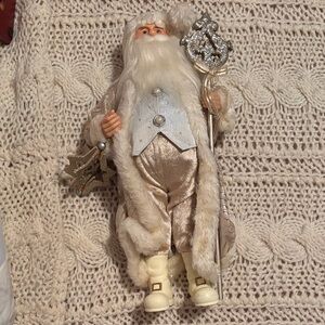 St. Nicholas Square Santa Figurine in Cream and Silver